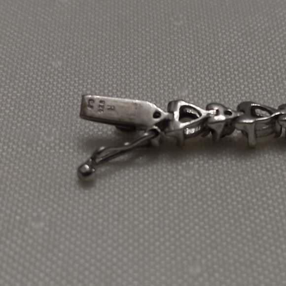 Sterling Silver Bracelet with Opals and Blue Rhinestones - Picture 6 of 14